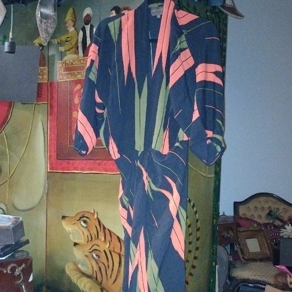 Women's Navy Blue & Coral Abstract Print Dress